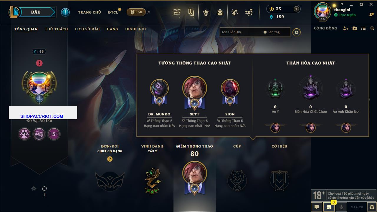 Acc Liên Minh Huyền Thoại/Đấu Trường Chân lý mã số 5265