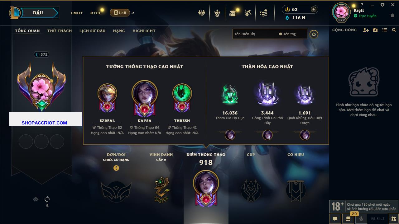 Acc Liên Minh Huyền Thoại/Đấu Trường Chân lý mã số 6413