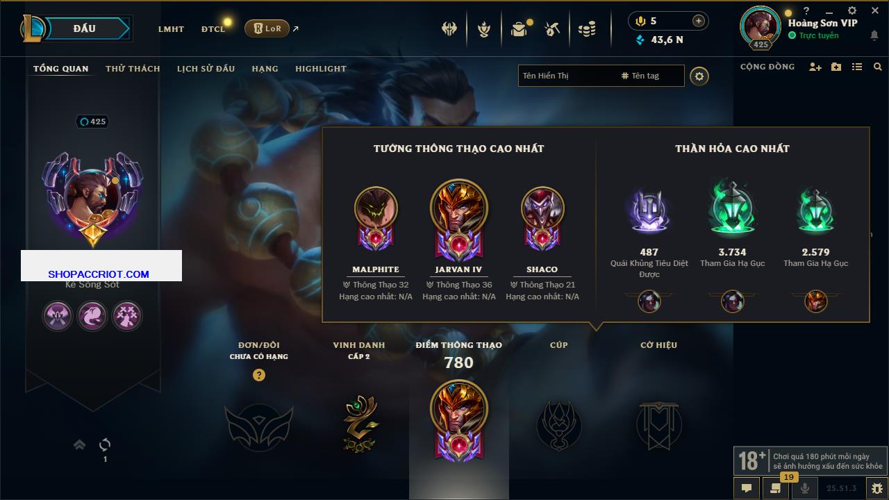 Acc Liên Minh Huyền Thoại/Đấu Trường Chân lý mã số 6415