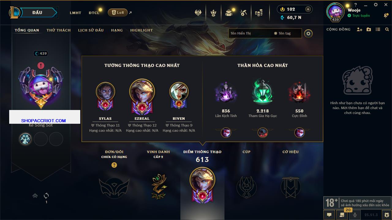 Acc Liên Minh Huyền Thoại/Đấu Trường Chân lý mã số 6416