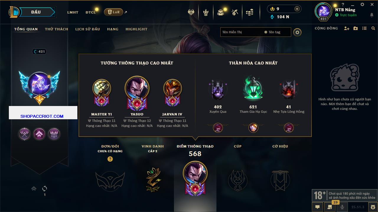 Acc Liên Minh Huyền Thoại/Đấu Trường Chân lý mã số 6444