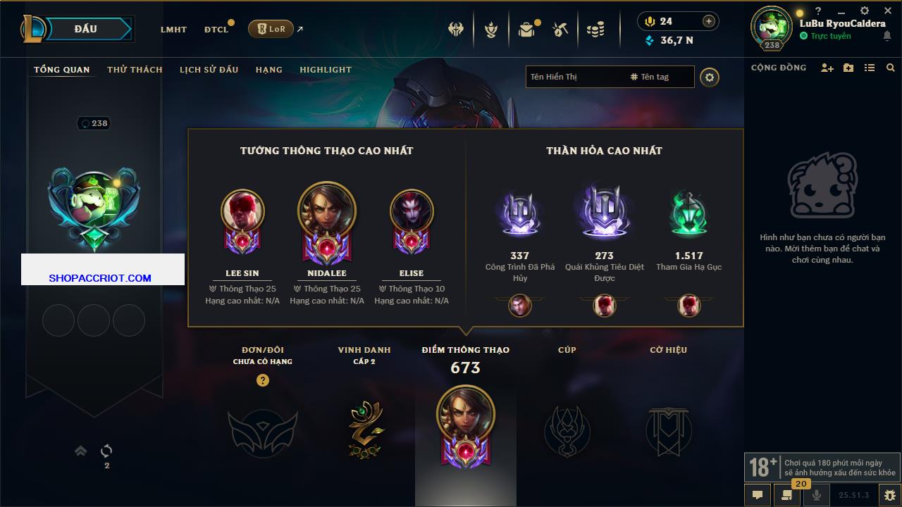 Acc Liên Minh Huyền Thoại/Đấu Trường Chân lý mã số 6445