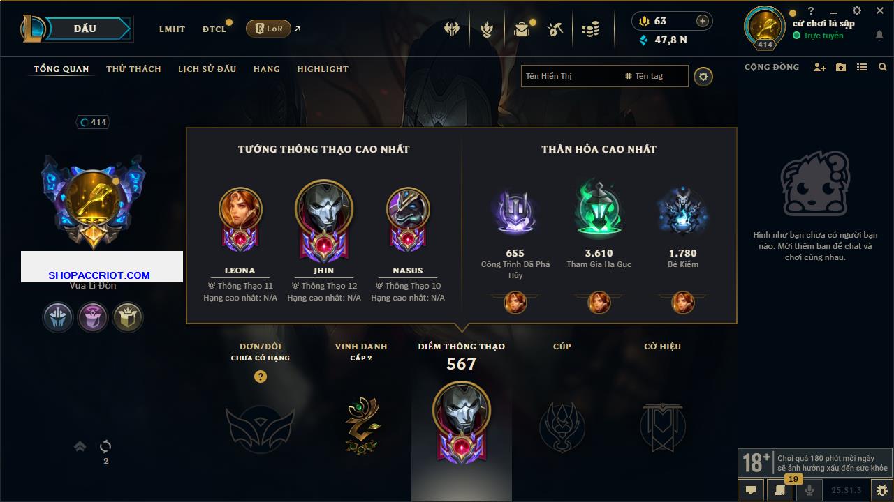 Acc Liên Minh Huyền Thoại/Đấu Trường Chân lý mã số 6450