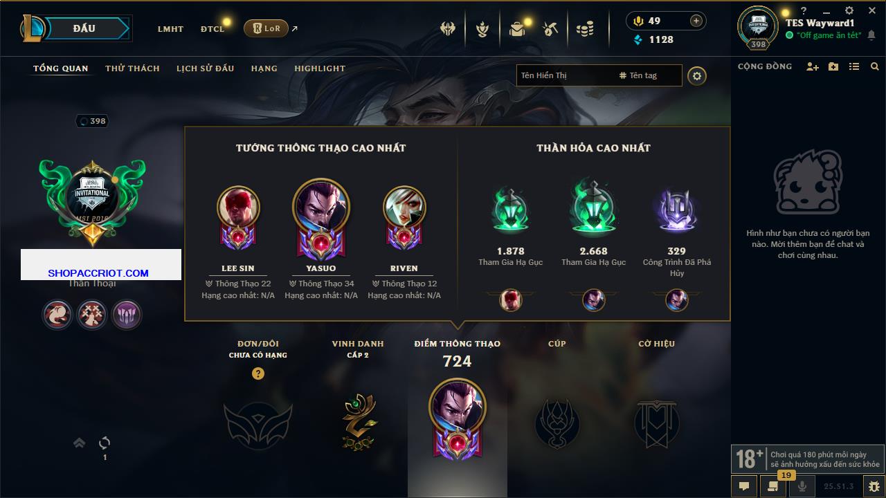 Acc Liên Minh Huyền Thoại/Đấu Trường Chân lý mã số 6456