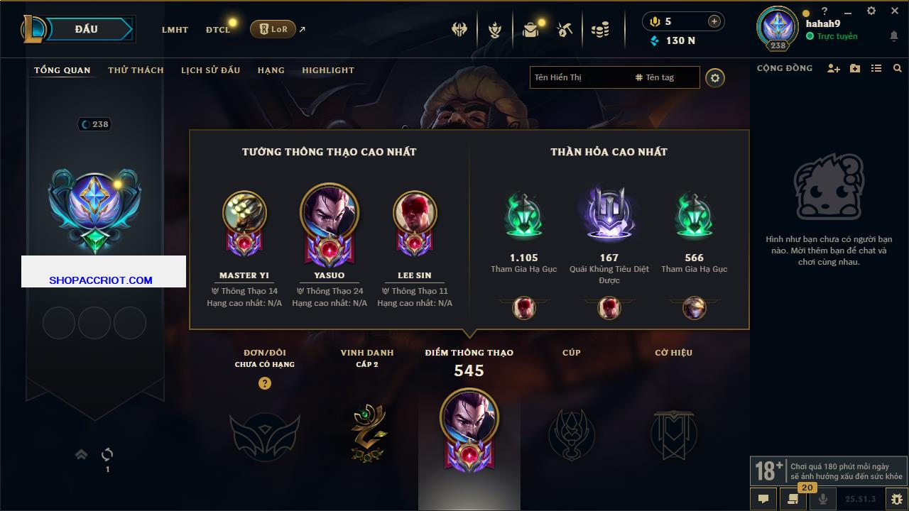 Acc Liên Minh Huyền Thoại/Đấu Trường Chân lý mã số 6459