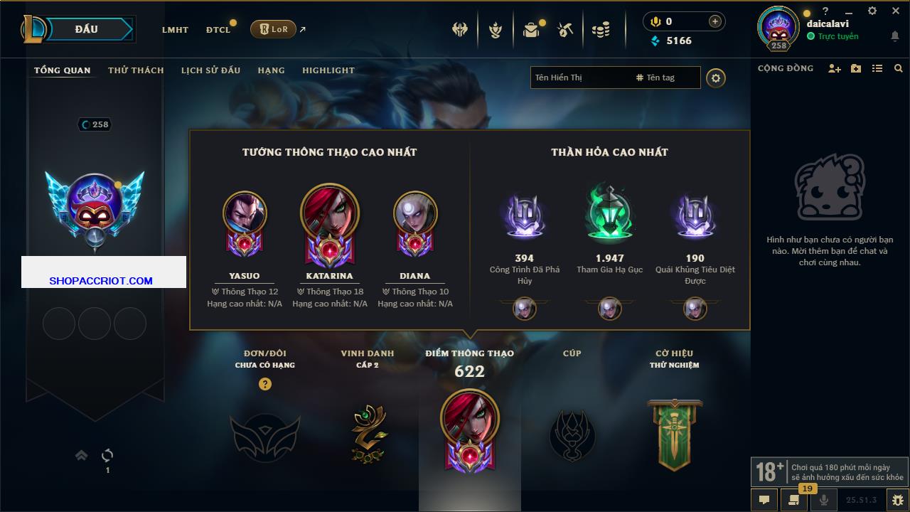 Acc Liên Minh Huyền Thoại/Đấu Trường Chân lý mã số 6462