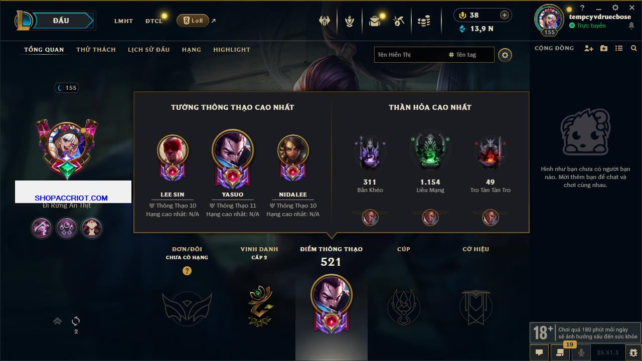 Acc Liên Minh Huyền Thoại/Đấu Trường Chân lý mã số 6463