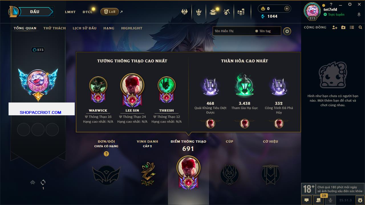 Acc Liên Minh Huyền Thoại/Đấu Trường Chân lý mã số 6464