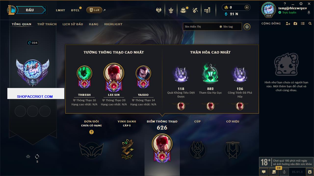 Acc Liên Minh Huyền Thoại/Đấu Trường Chân lý mã số 6465