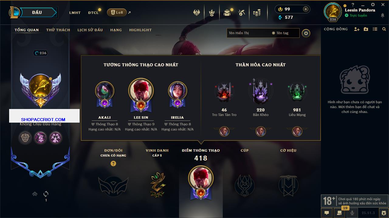 Acc Liên Minh Huyền Thoại/Đấu Trường Chân lý mã số 6468