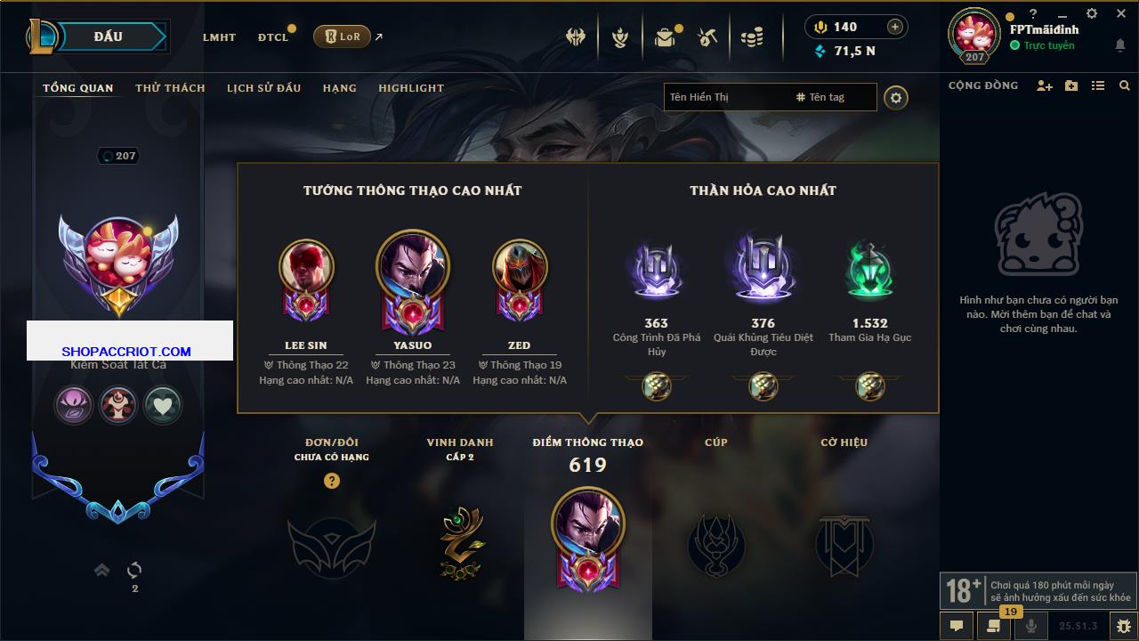 Acc Liên Minh Huyền Thoại/Đấu Trường Chân lý mã số 6474