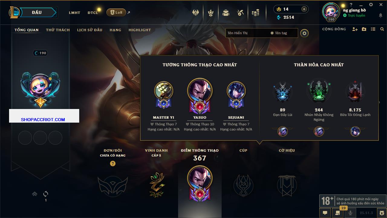 Acc Liên Minh Huyền Thoại/Đấu Trường Chân lý mã số 6490