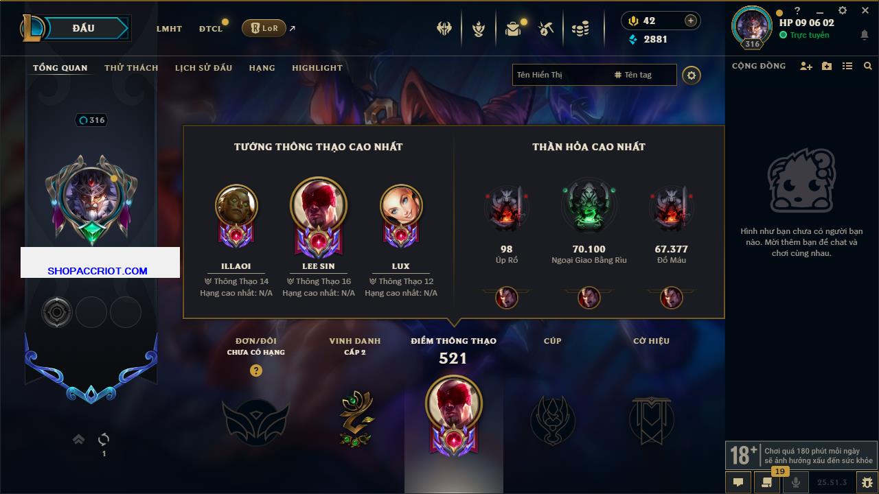 Acc Liên Minh Huyền Thoại/Đấu Trường Chân lý mã số 6492