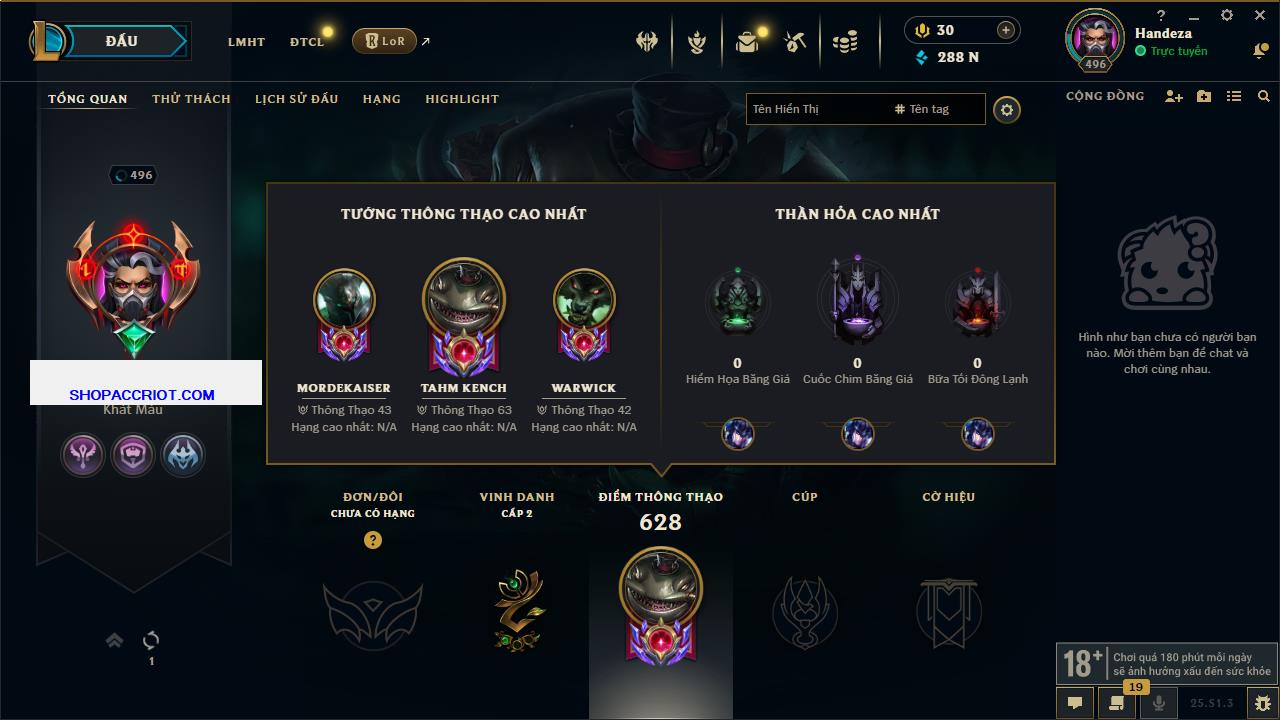 Acc Liên Minh Huyền Thoại/Đấu Trường Chân lý mã số 6494