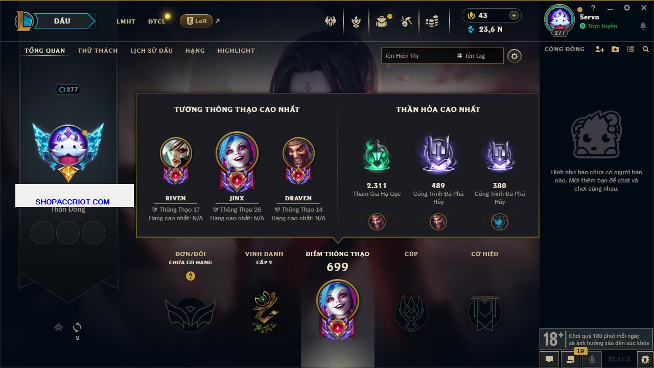 Acc Liên Minh Huyền Thoại/Đấu Trường Chân lý mã số 6499