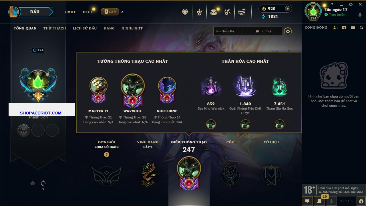 Acc Liên Minh Huyền Thoại/Đấu Trường Chân lý mã số 6505