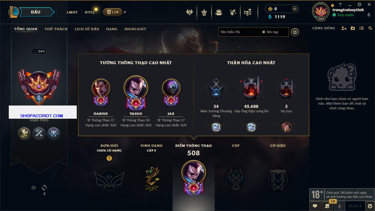 Acc Liên Minh Huyền Thoại/Đấu Trường Chân lý mã số 6510