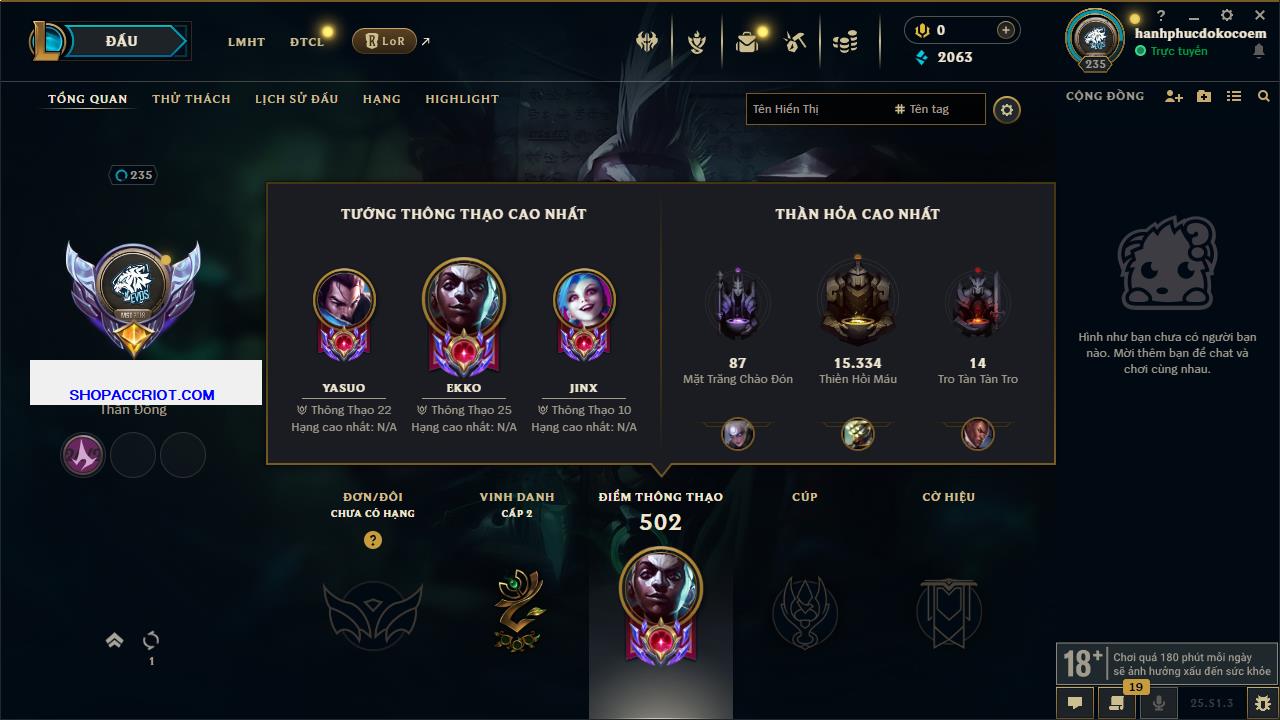 Acc Liên Minh Huyền Thoại/Đấu Trường Chân lý mã số 6519