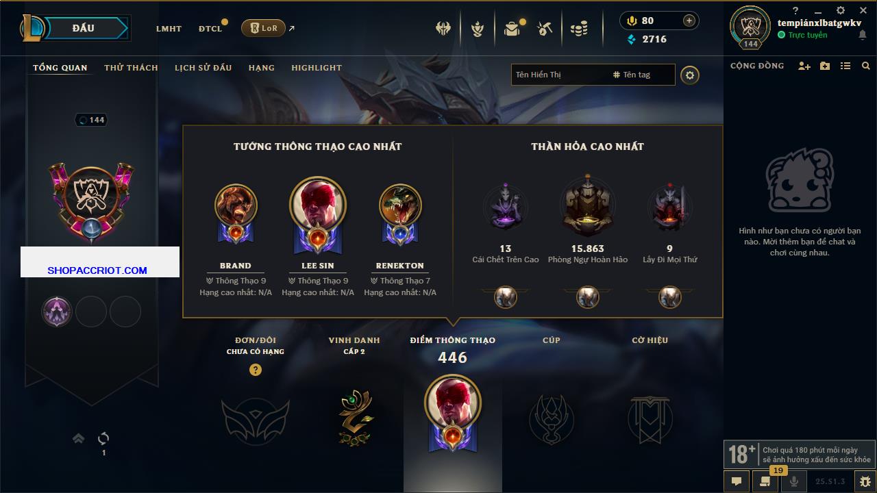 Acc Liên Minh Huyền Thoại/Đấu Trường Chân lý mã số 6521