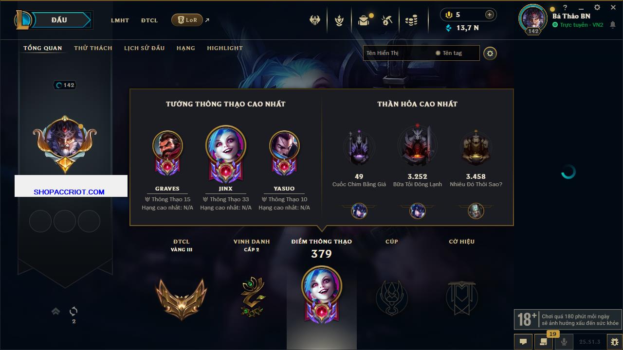 Acc Liên Minh Huyền Thoại/Đấu Trường Chân lý mã số 6545