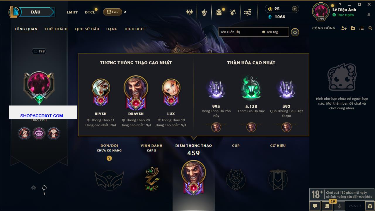 Acc Liên Minh Huyền Thoại/Đấu Trường Chân lý mã số 6551