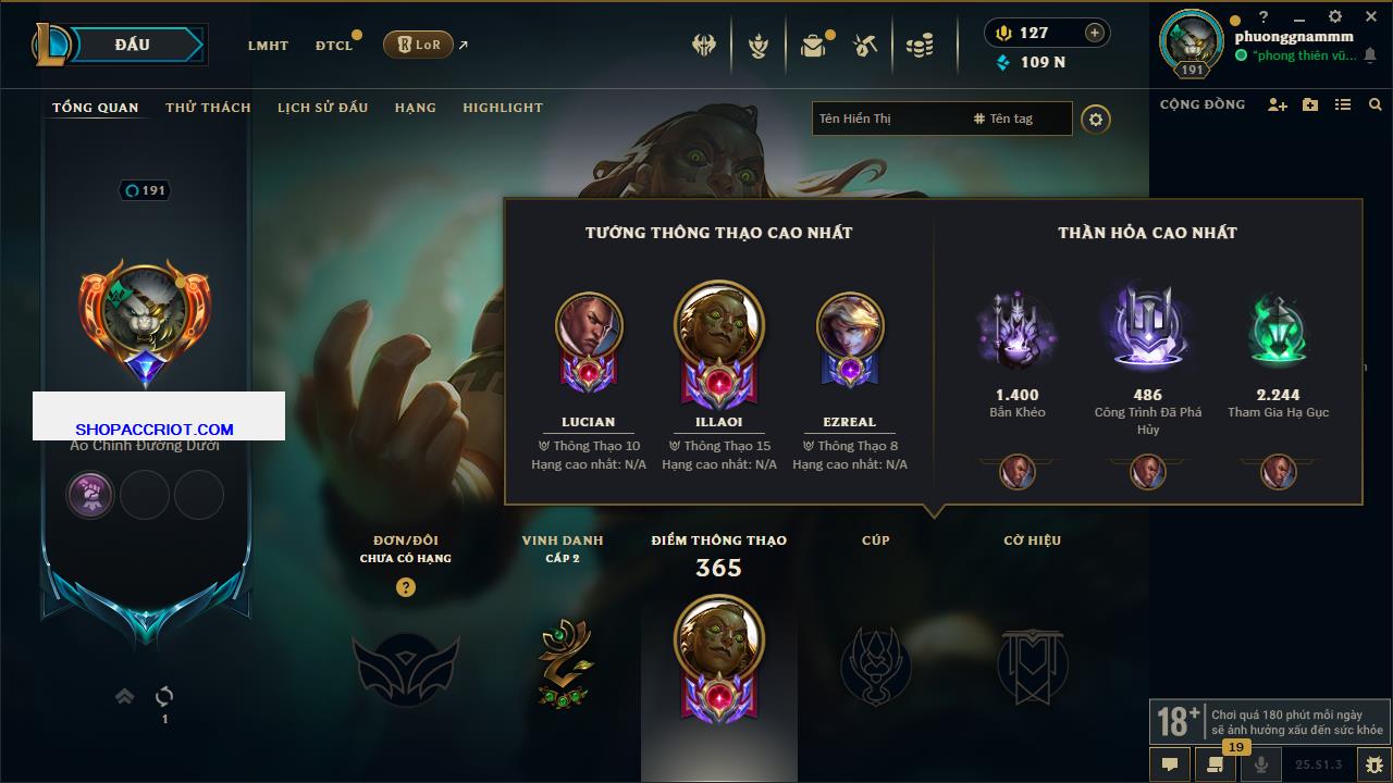 Acc Liên Minh Huyền Thoại/Đấu Trường Chân lý mã số 6555