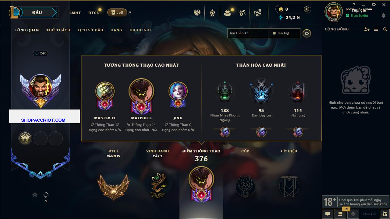 Acc Liên Minh Huyền Thoại/Đấu Trường Chân lý mã số 6558