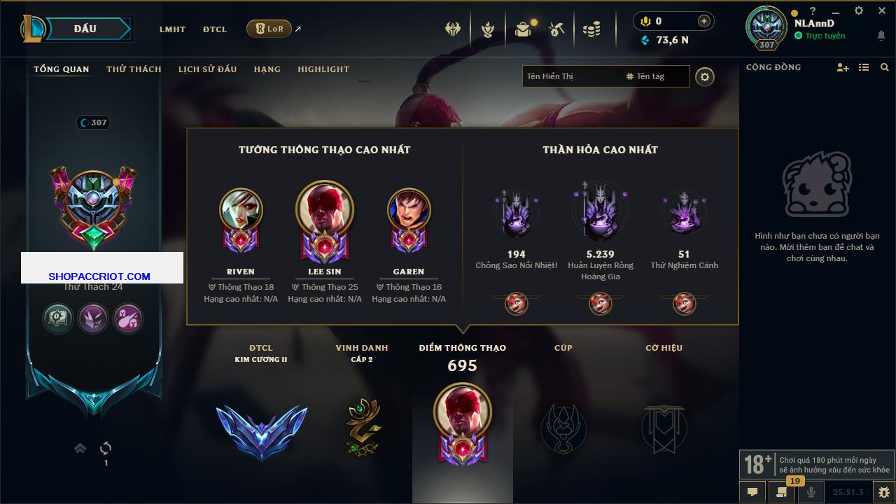 Acc Liên Minh Huyền Thoại/Đấu Trường Chân lý mã số 6559