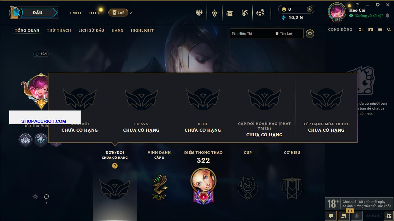 Acc Liên Minh Huyền Thoại/Đấu Trường Chân lý mã số 6560