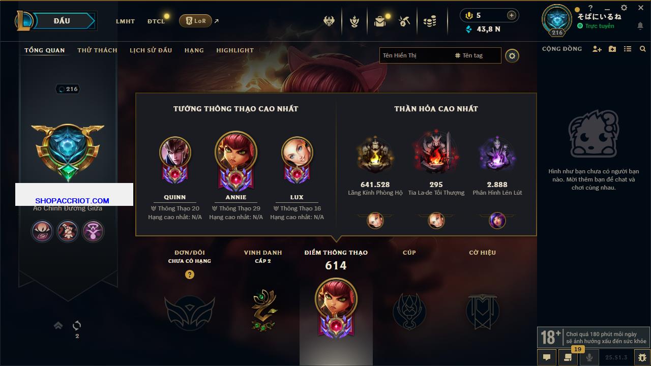 Acc Liên Minh Huyền Thoại/Đấu Trường Chân lý mã số 6561