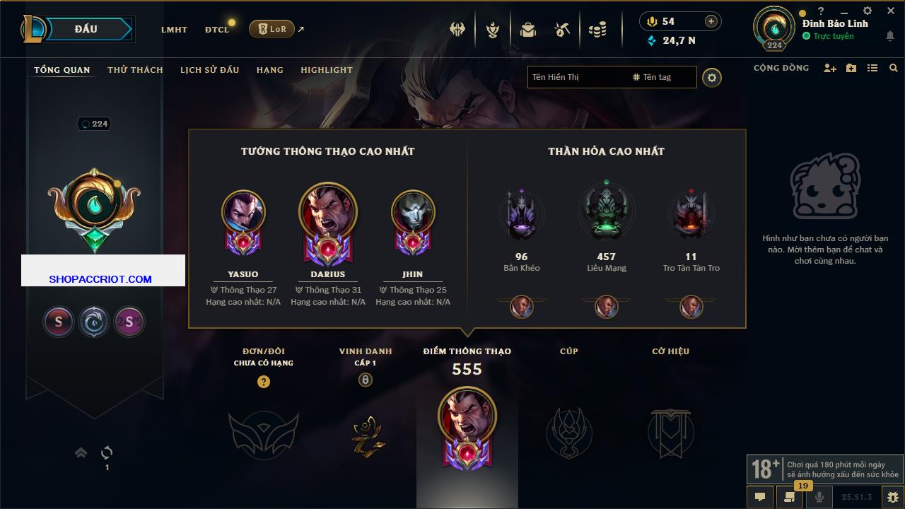 Acc Liên Minh Huyền Thoại/Đấu Trường Chân lý mã số 6575