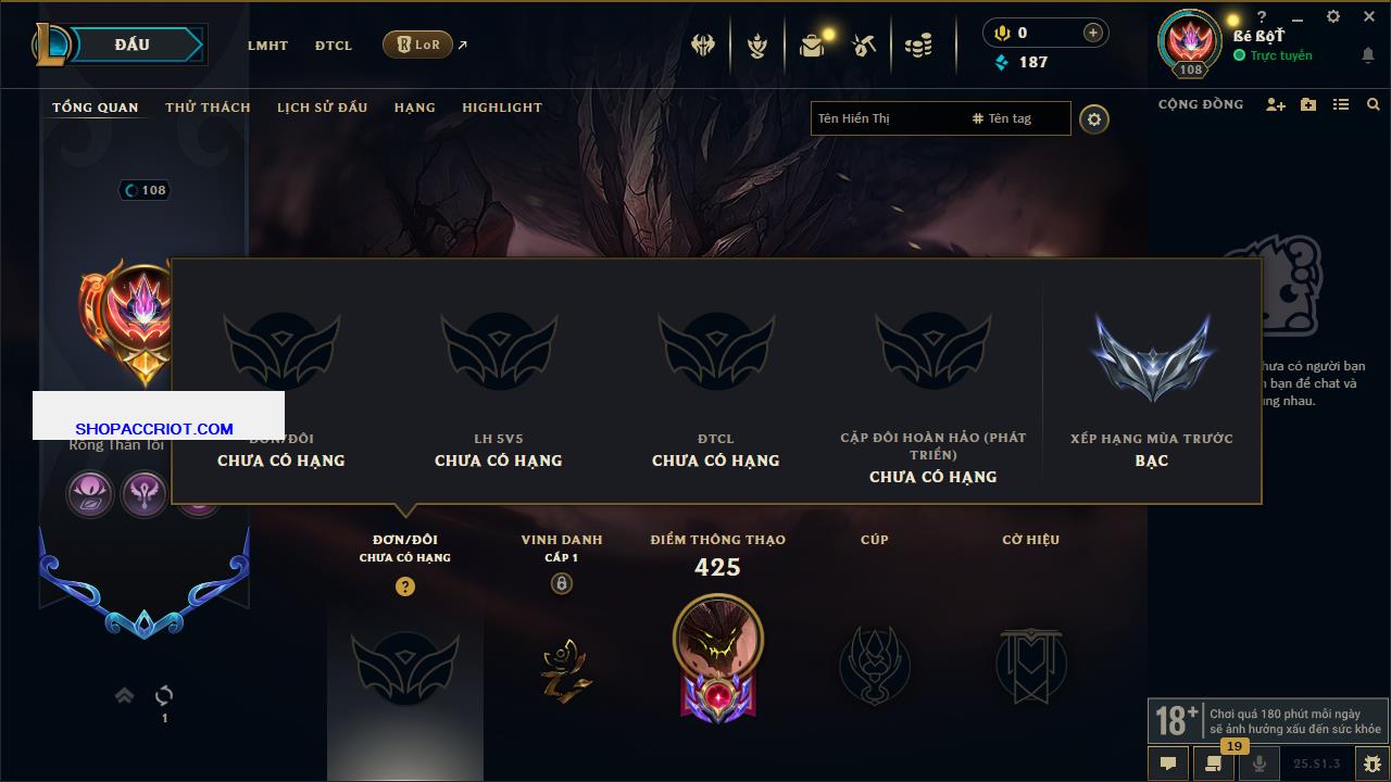 Acc Liên Minh Huyền Thoại/Đấu Trường Chân lý mã số 6664