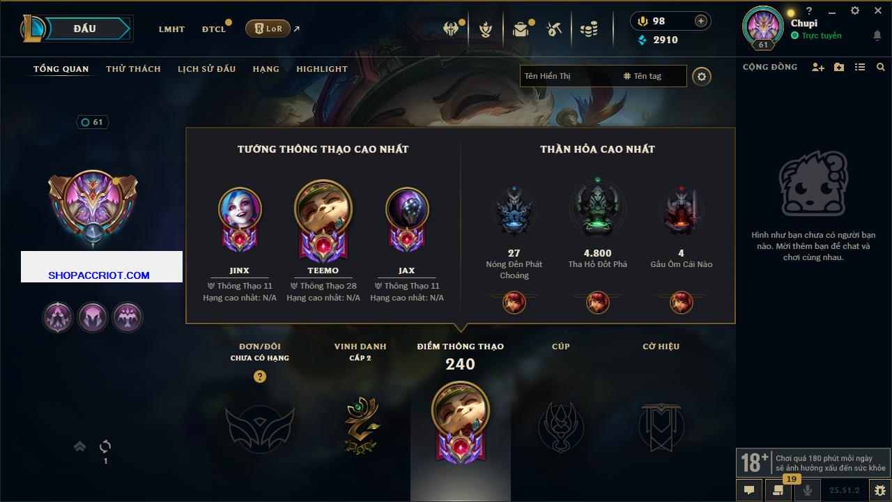 Acc Liên Minh Huyền Thoại/Đấu Trường Chân lý mã số 6778