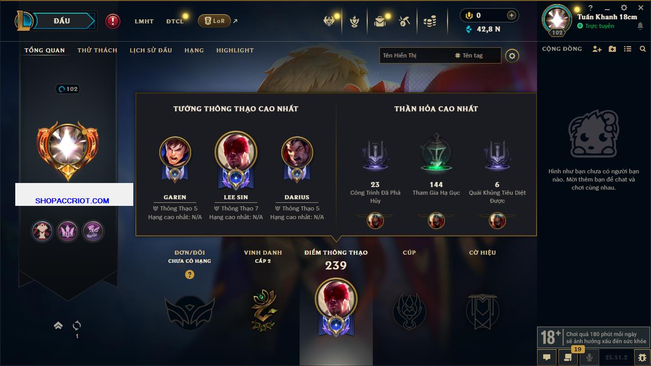 Acc Liên Minh Huyền Thoại/Đấu Trường Chân lý mã số 6786