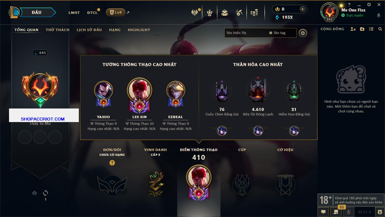 Acc Liên Minh Huyền Thoại/Đấu Trường Chân lý mã số 6801