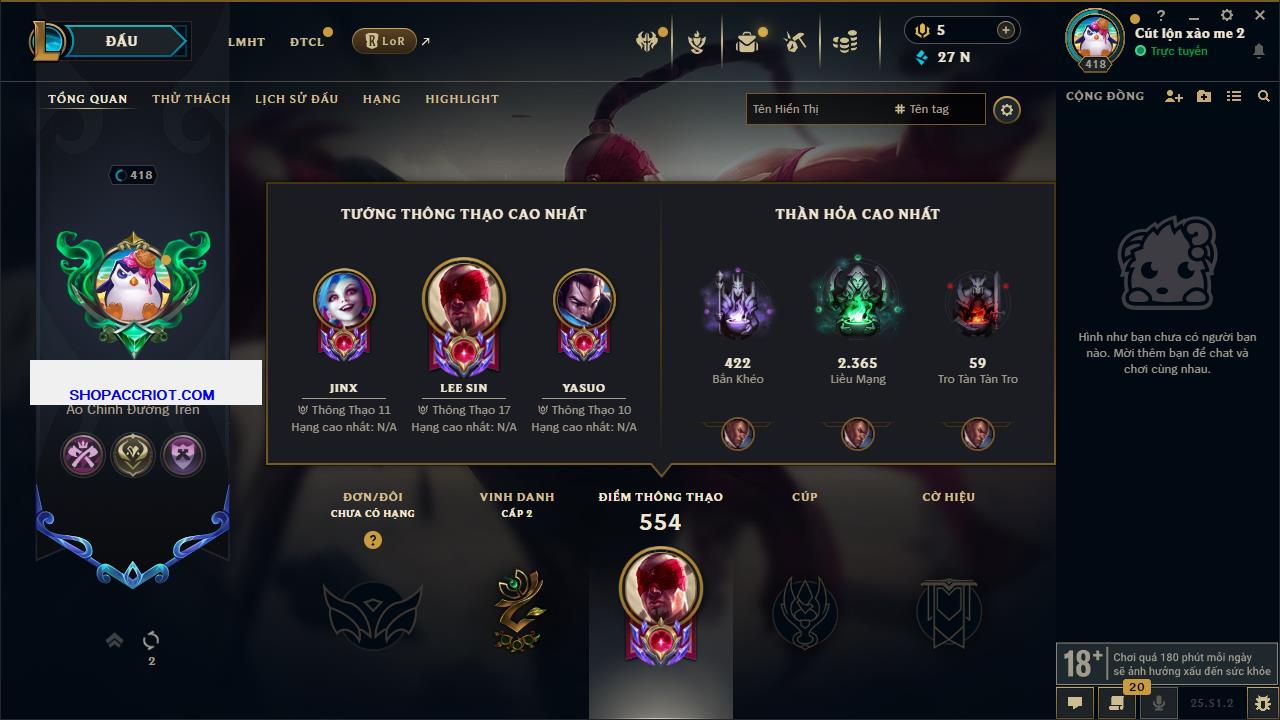 Acc Liên Minh Huyền Thoại/Đấu Trường Chân lý mã số 6829