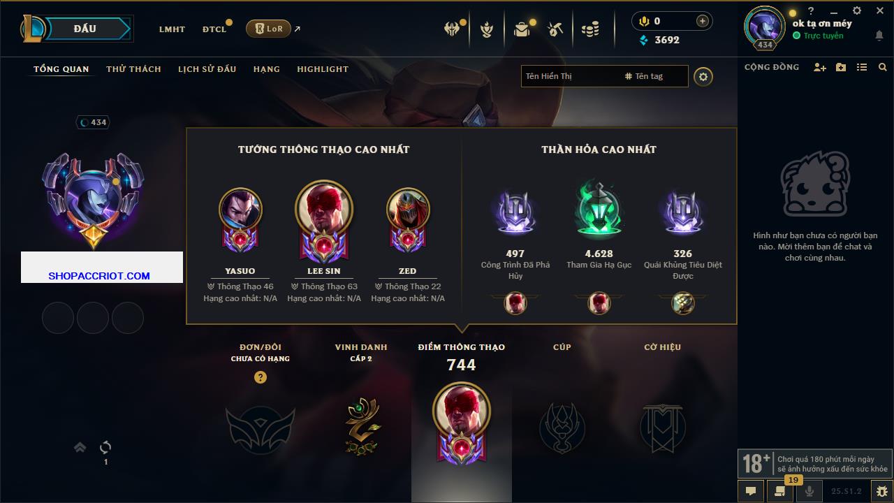 Acc Liên Minh Huyền Thoại/Đấu Trường Chân lý mã số 6869