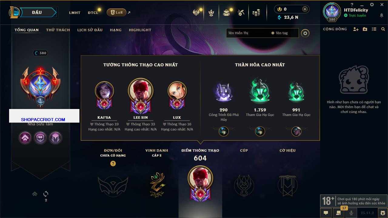 Acc Liên Minh Huyền Thoại/Đấu Trường Chân lý mã số 6879