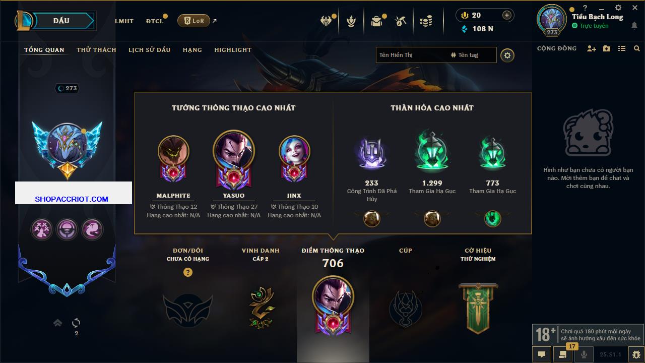 Acc Liên Minh Huyền Thoại/Đấu Trường Chân lý mã số 6883