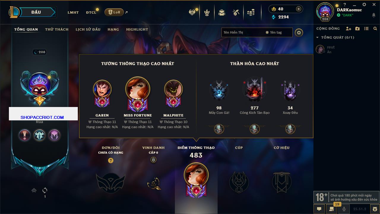 Acc Liên Minh Huyền Thoại/Đấu Trường Chân lý mã số 6891