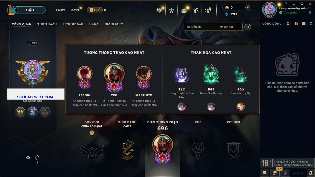 Acc Liên Minh Huyền Thoại/Đấu Trường Chân lý mã số 6896