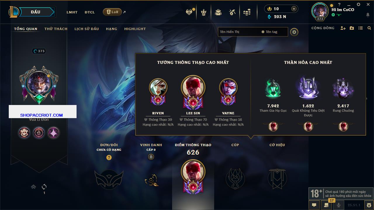 Acc Liên Minh Huyền Thoại/Đấu Trường Chân lý mã số 6912