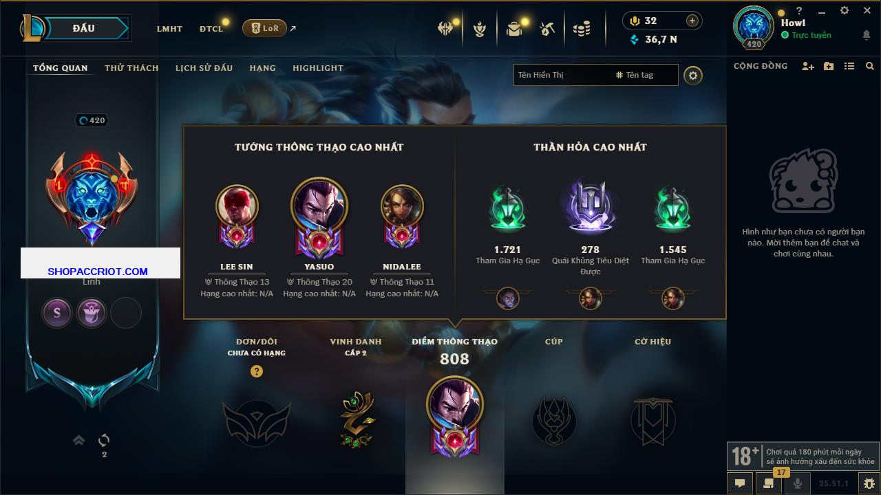 Acc Liên Minh Huyền Thoại/Đấu Trường Chân lý mã số 6916