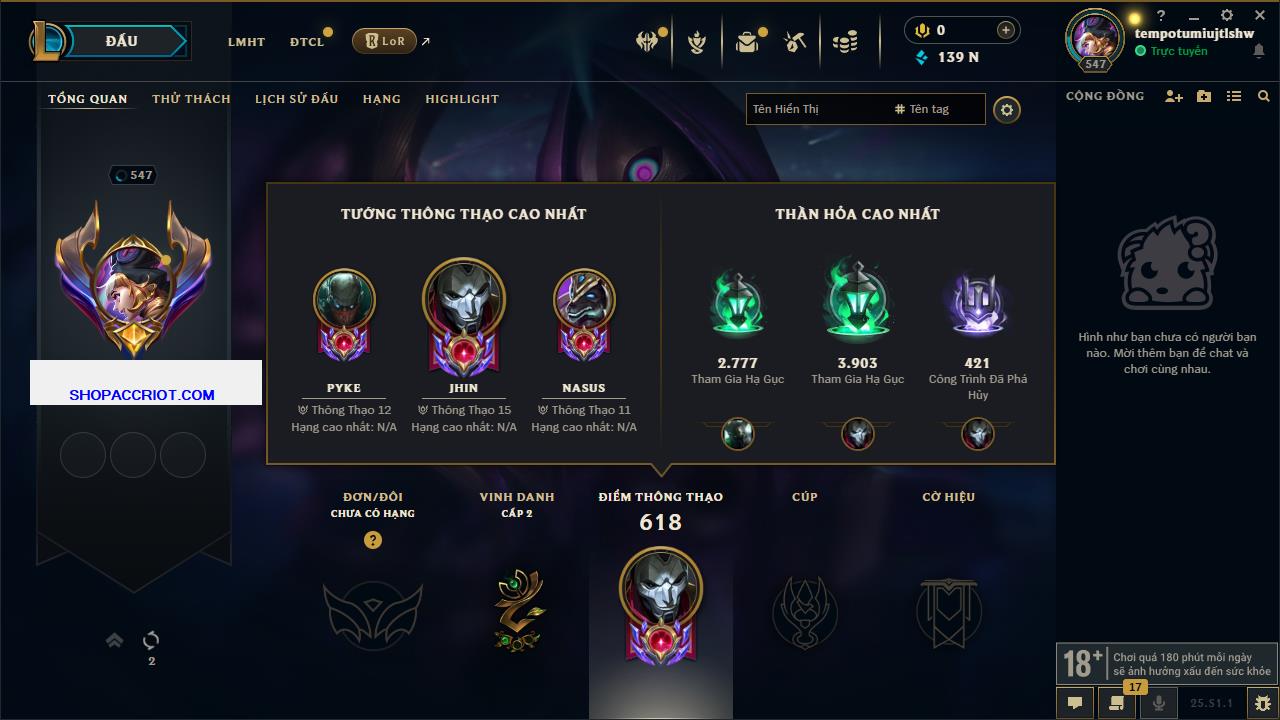 Acc Liên Minh Huyền Thoại/Đấu Trường Chân lý mã số 6917