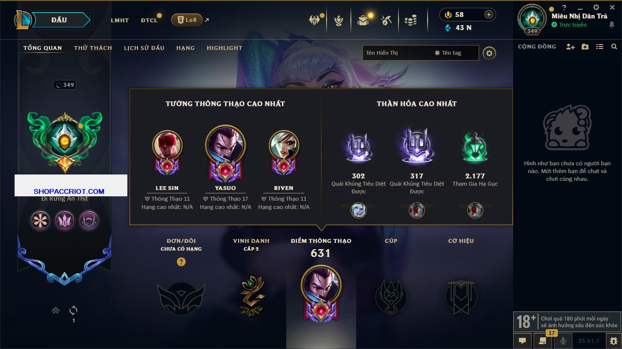 Acc Liên Minh Huyền Thoại/Đấu Trường Chân lý mã số 6918