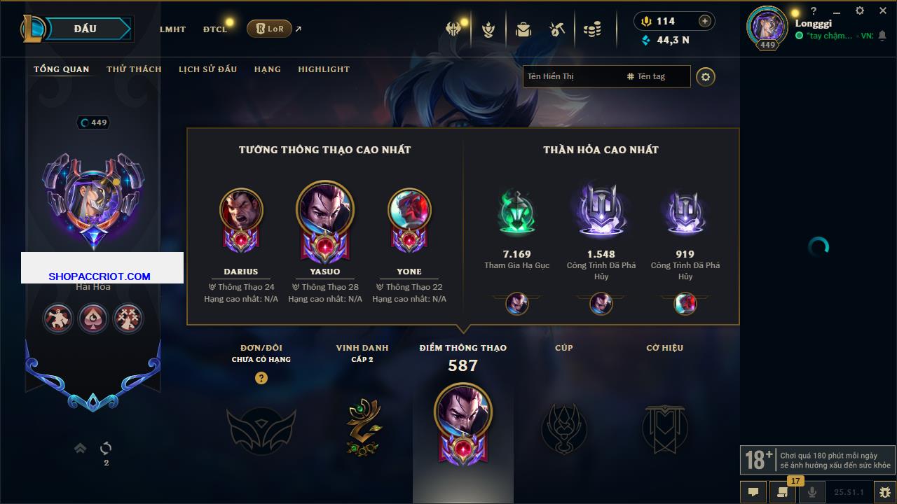 Acc Liên Minh Huyền Thoại/Đấu Trường Chân lý mã số 6929