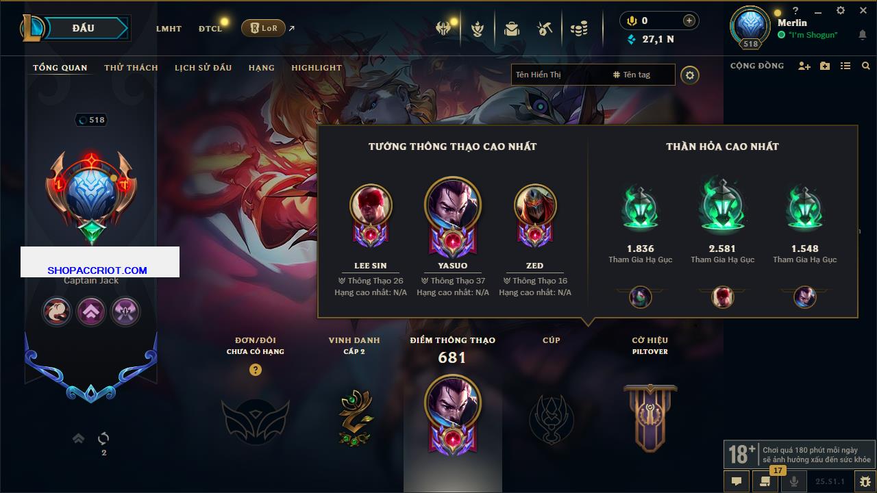 Acc Liên Minh Huyền Thoại/Đấu Trường Chân lý mã số 6934