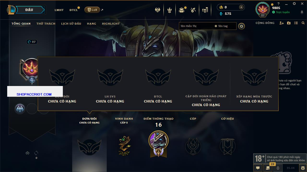 Acc Liên Minh Huyền Thoại/Đấu Trường Chân lý mã số 7035