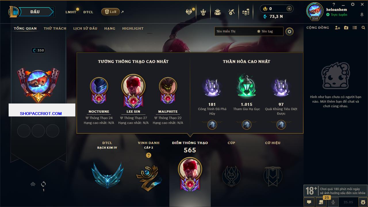 Acc Liên Minh Huyền Thoại/Đấu Trường Chân lý mã số 7490