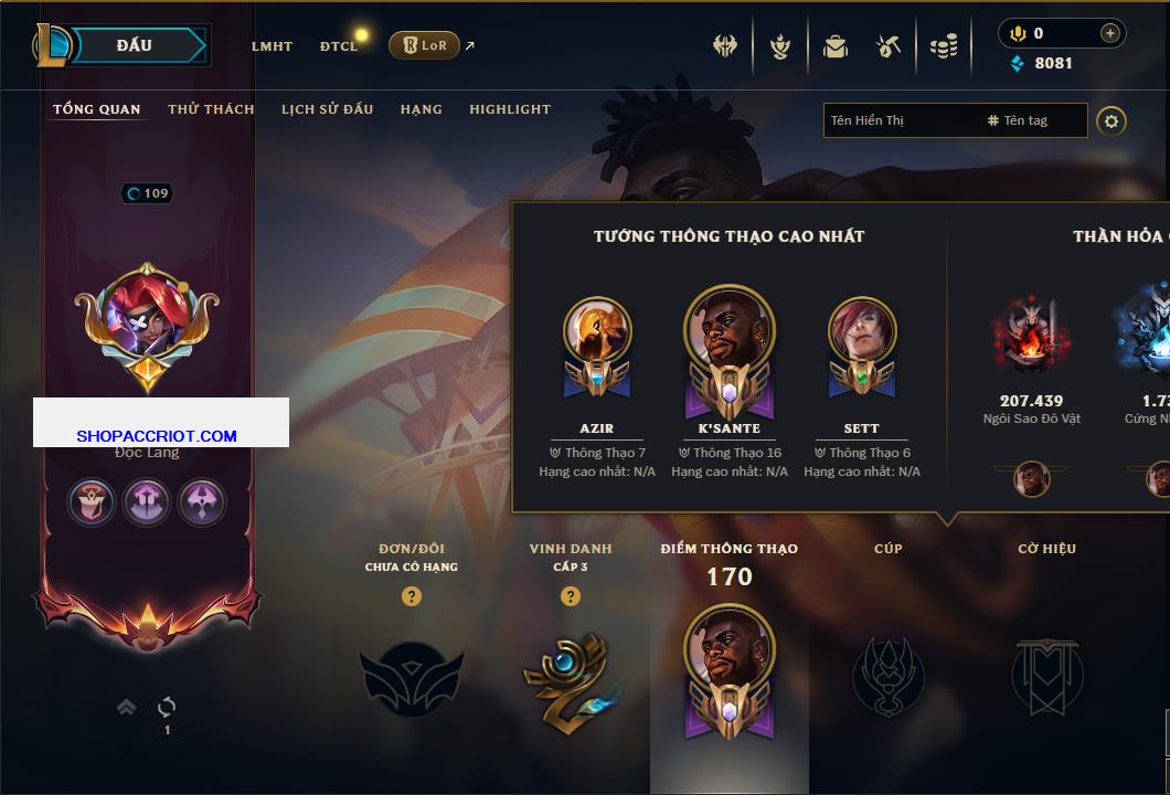 Acc Liên Minh Huyền Thoại/Đấu Trường Chân lý mã số 7549